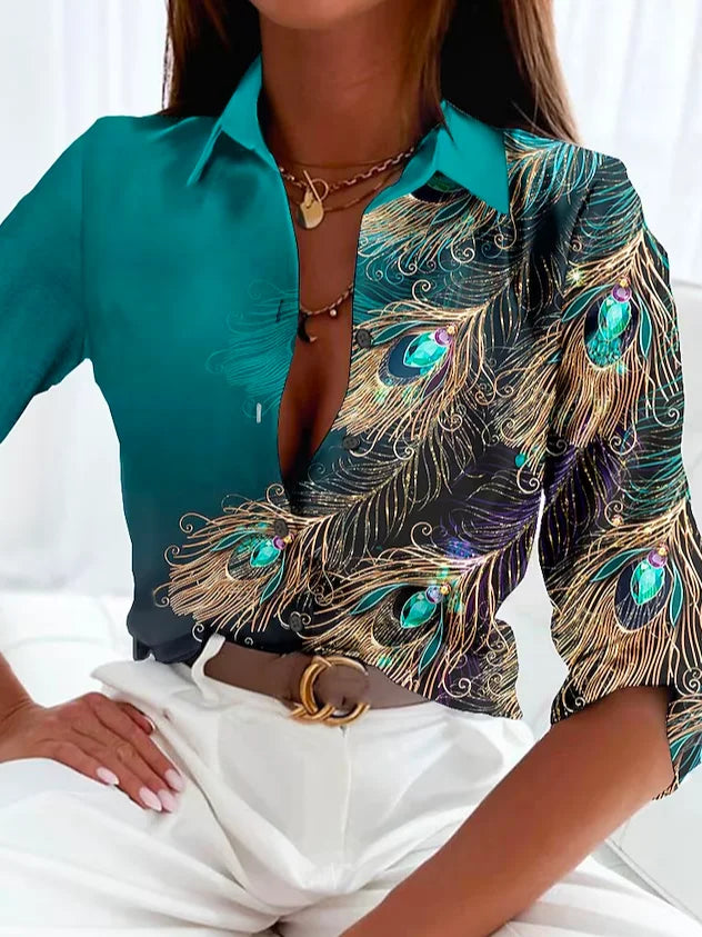 Nora - Bluse mit Federmuster für Damen Grun