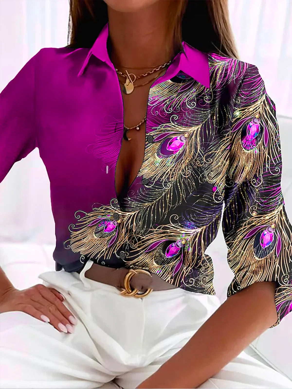Nora - Bluse mit Federmuster für Damen Violett