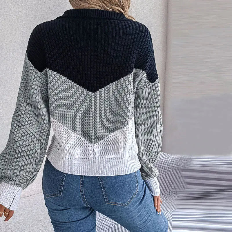 Albertina - Stylischer Color-Block-V-Ausschnitt-Pullover Für Frauen