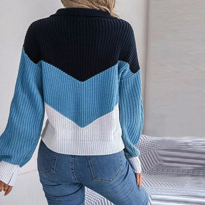 Albertina - Stylischer Color-Block-V-Ausschnitt-Pullover Für Frauen