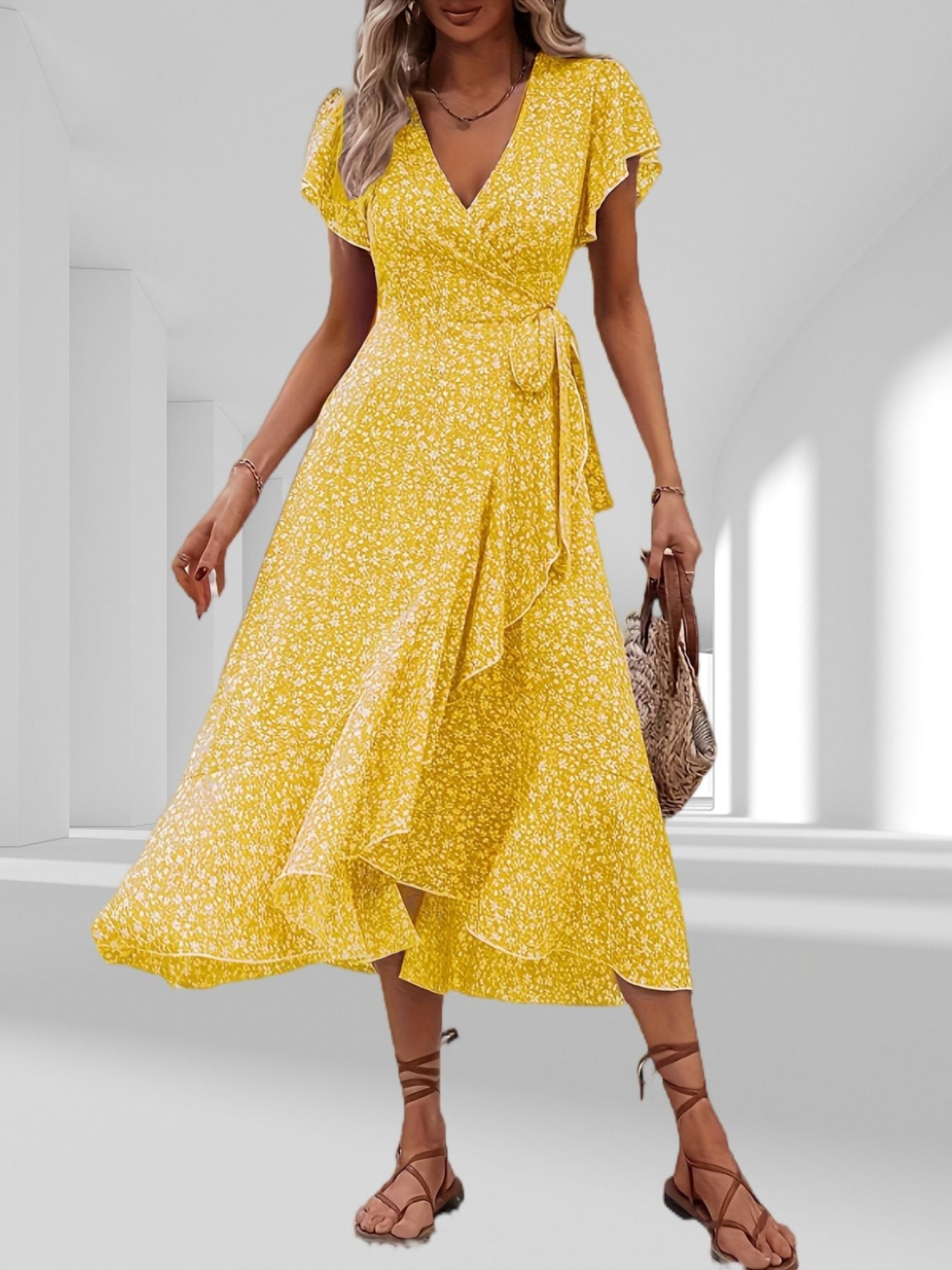 Herta - Gekräuseltes Wickel-Midikleid