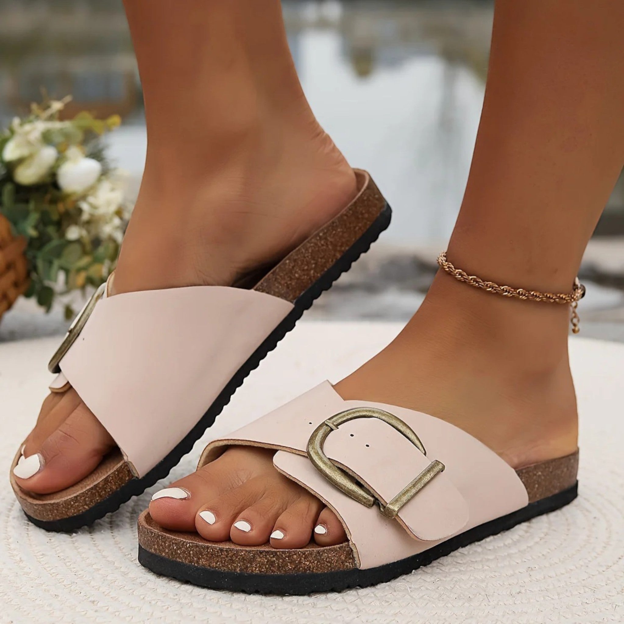 Olesya- Elegante Sandalen Mit Schnalle Für Damen Weiß