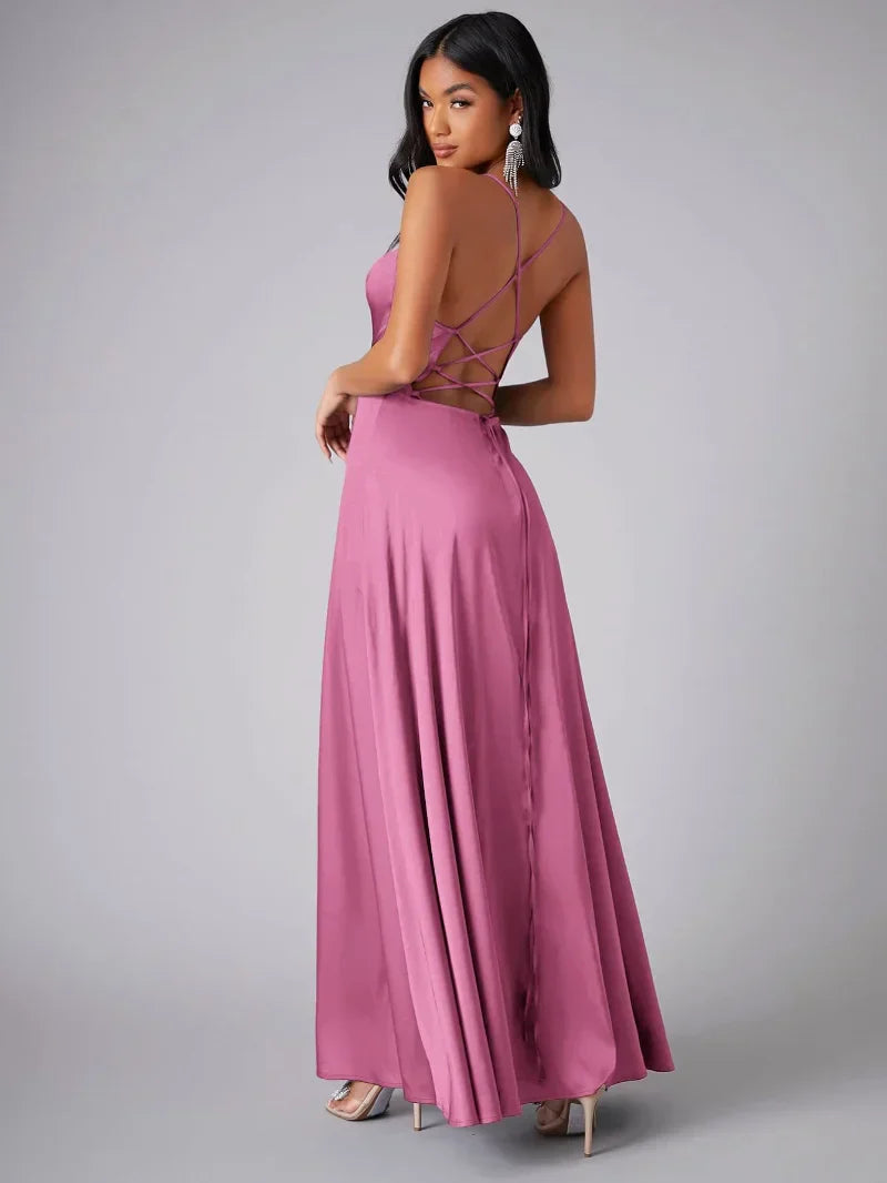 Olga- Maxikleid mit Seidenmuster Rosa