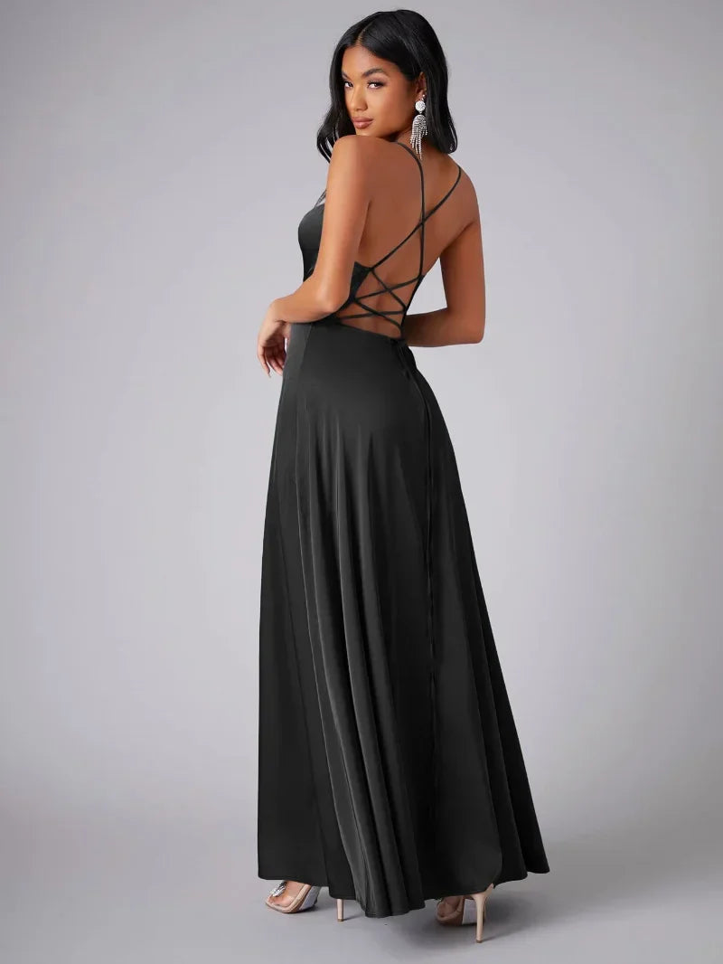 Olga- Maxikleid mit Seidenmuster Schwarz