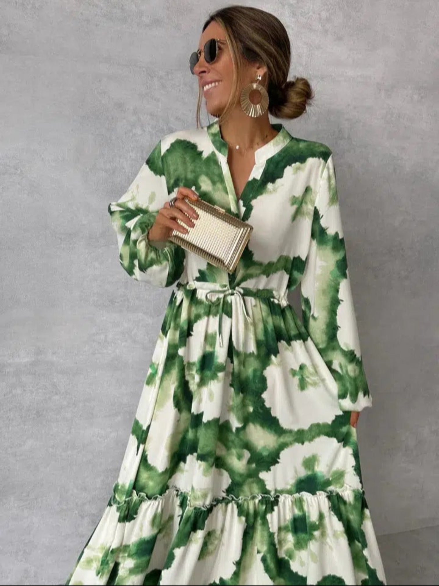 Olympe- Buntes Maxikleid Mit Blumendruck Für Frauen Grün 1