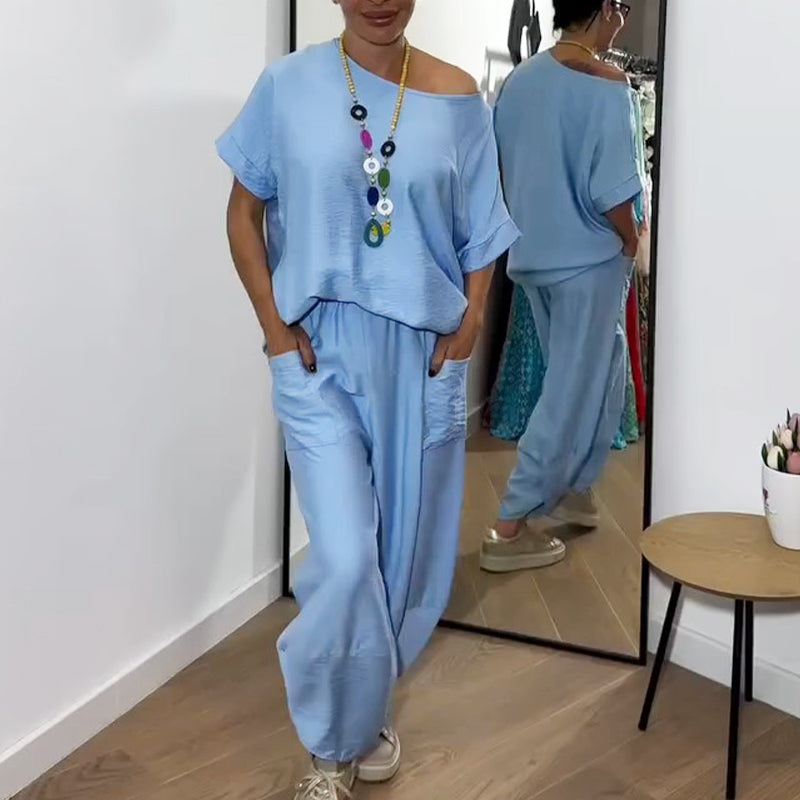 Ornella- Zweiteiler mit Top und Hose Blau