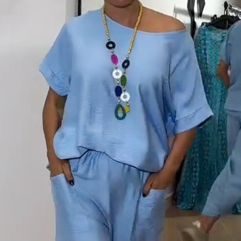 Ornella- Zweiteiler mit Top und Hose Blau 1