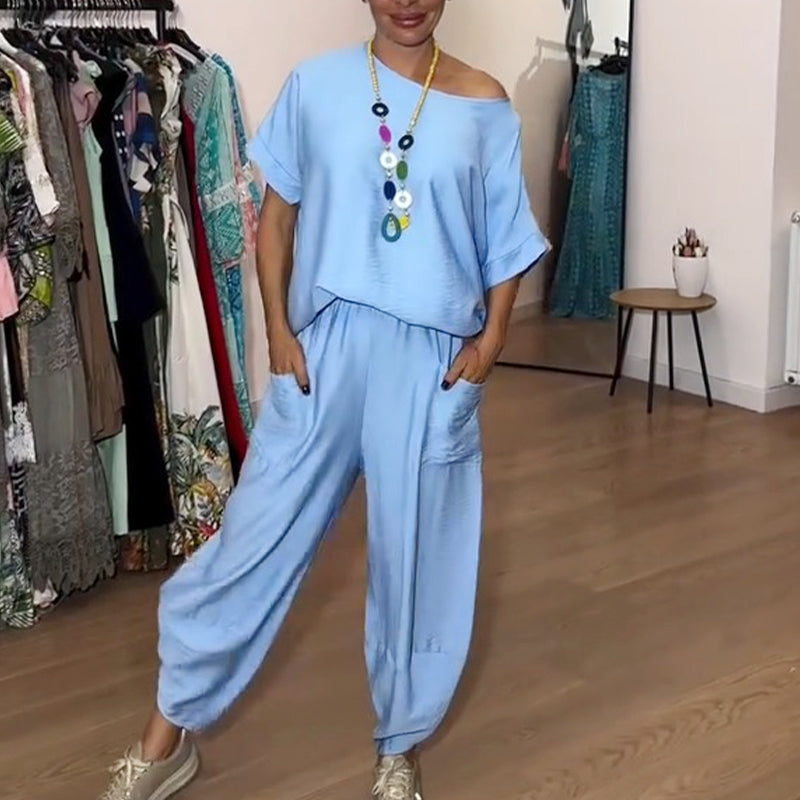 Ornella- Zweiteiler mit Top und Hose Blau 2