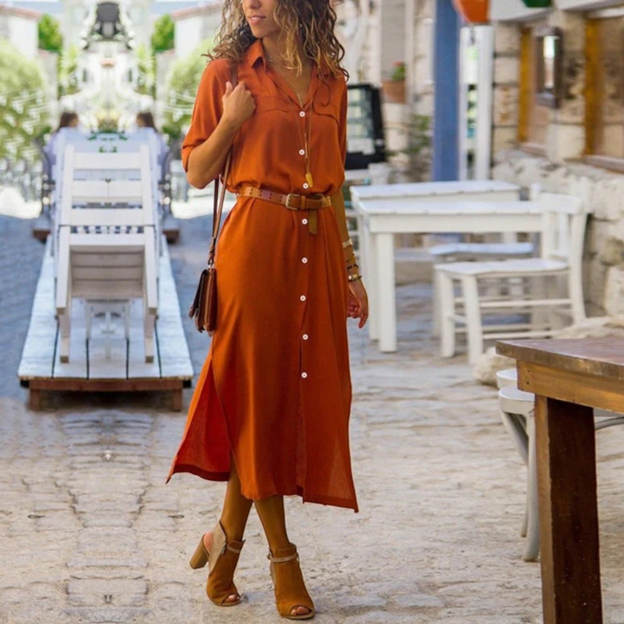 Orysia- Sommerkleid Mit Taschen Für Frauen Orange