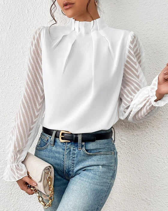 Ovidia - Elegantes und langärmeliges Damen-Oberteil im maritimen Stil WeiB