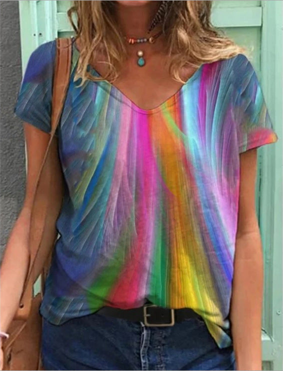 Palmira- Kurzarm-T-Shirt mit V-Ausschnitt und Grafikdruck 4