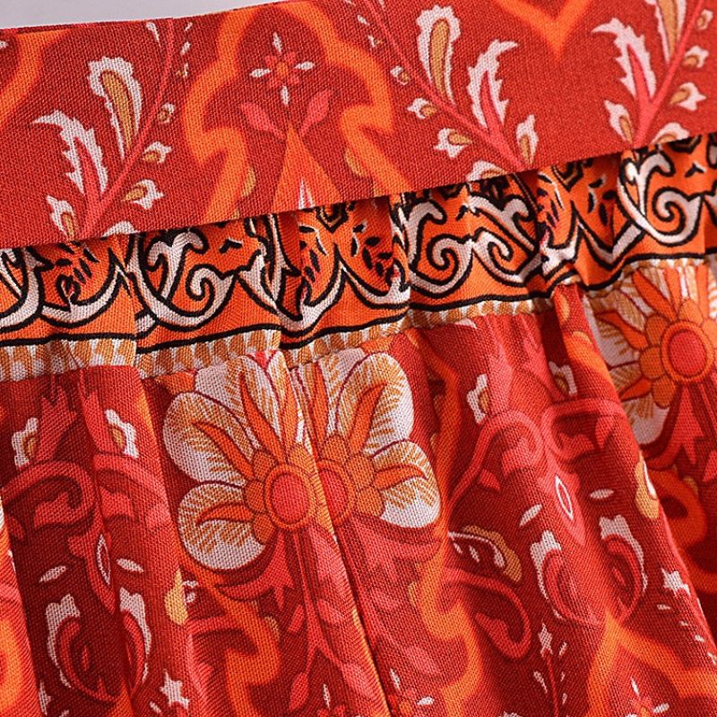 Paola- Boho Hose mit breitem bund Rot 2