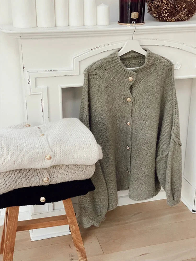 Paola - Oversized Cardigan Damen Weich & Modern Grün