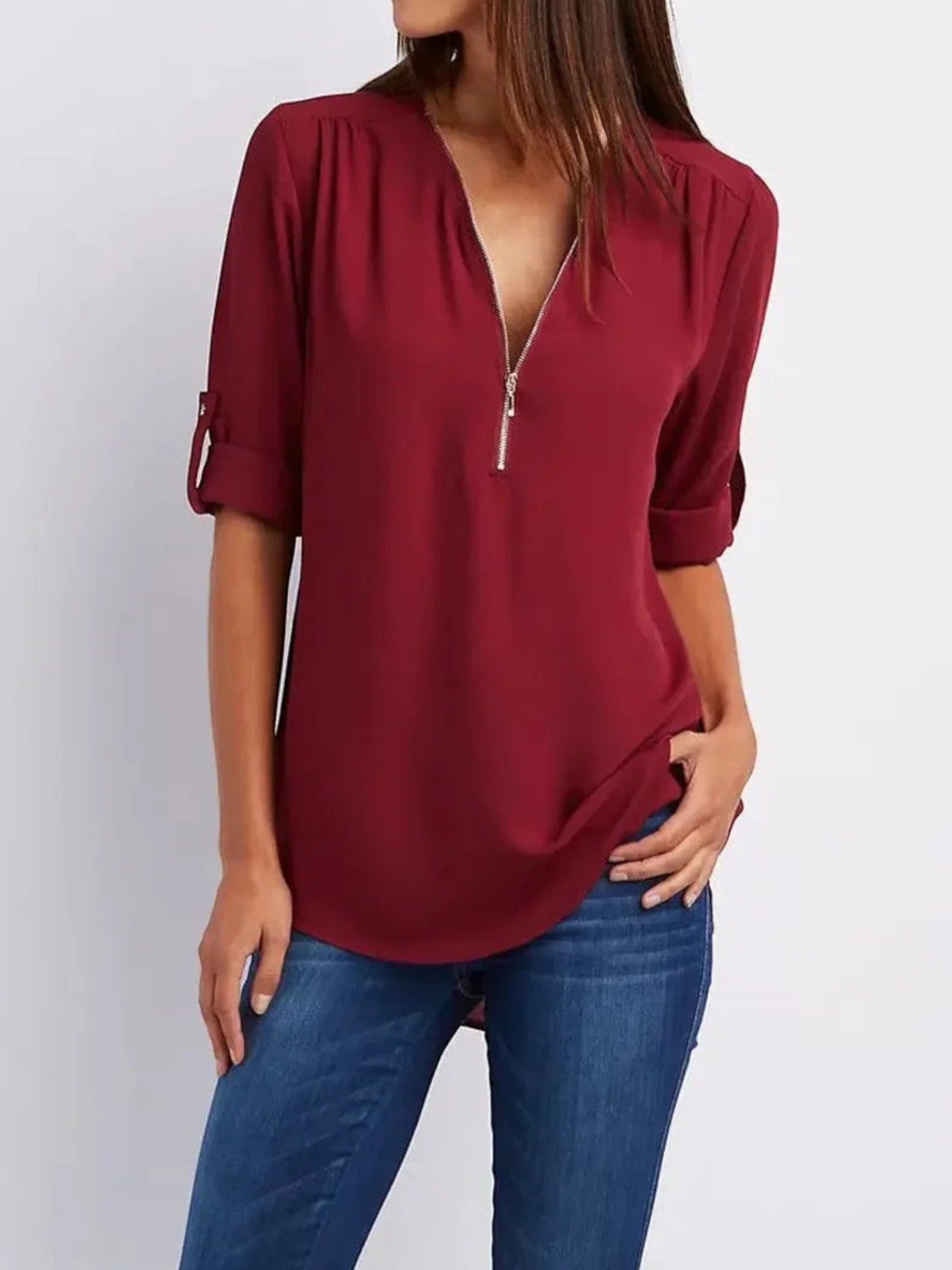 Paris - Women's V-Neck Summer Blouse Dunkelrot