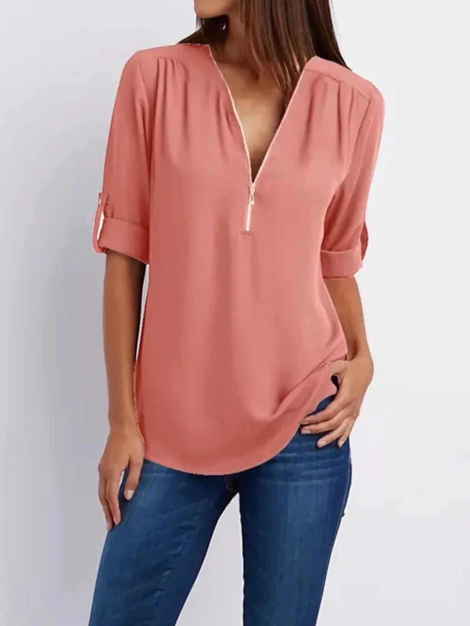Paris - Women's V-Neck Summer Blouse Rose