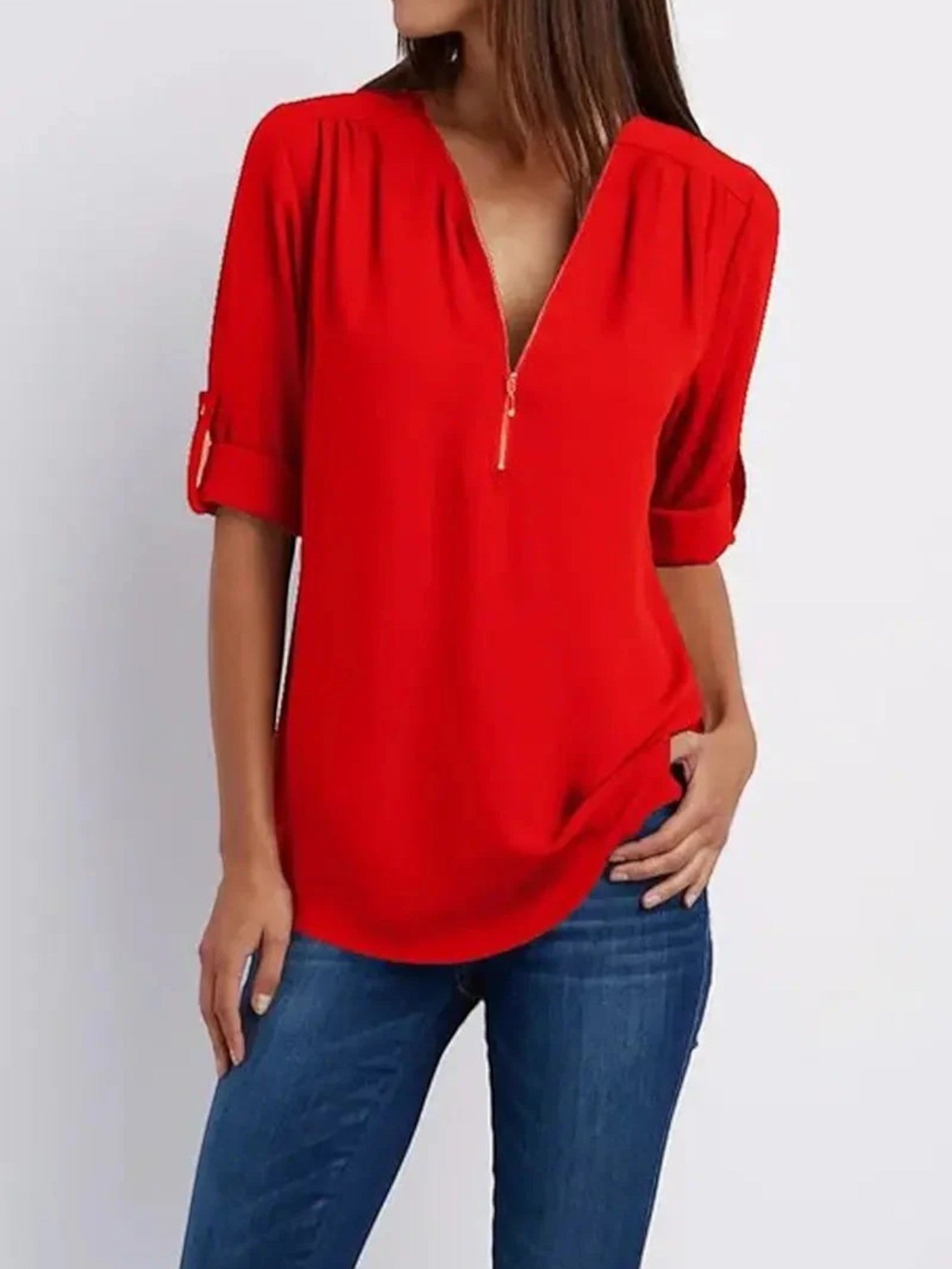 Paris - Women's V-Neck Summer Blouse Rot