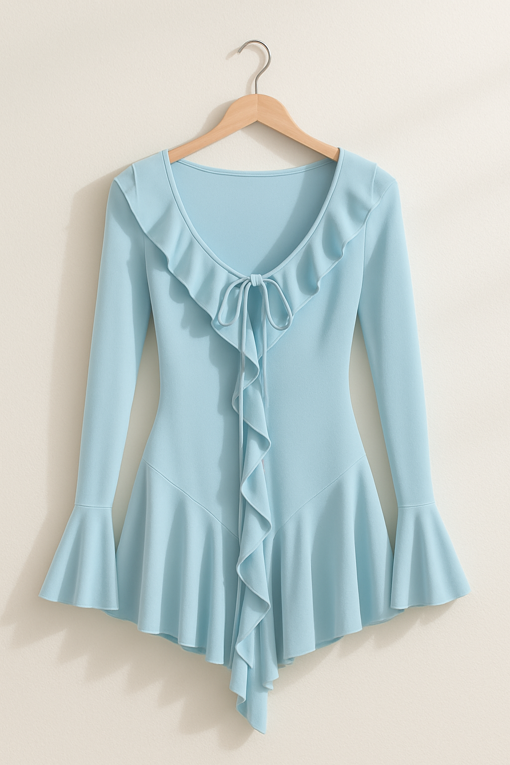 Pascuala- Mini Kleid mit Rüschen und Trompetenärmeln Blau 1