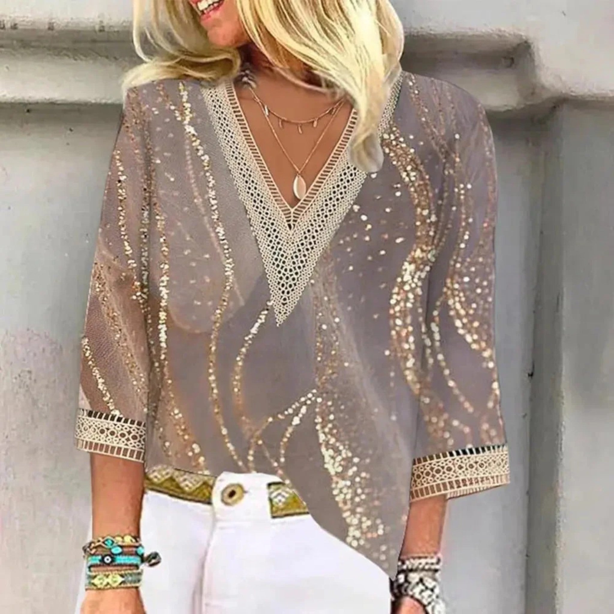 Patrice - Women's Bohemian V-Neck Blouse Gold