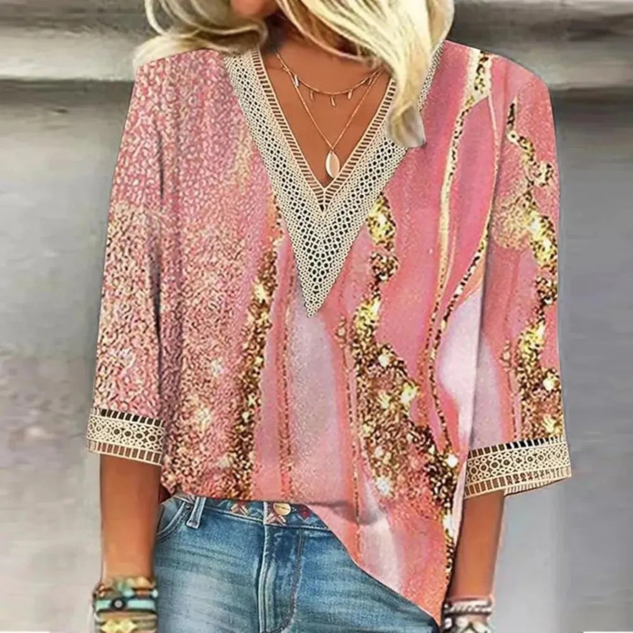 Patrice - Women's Bohemian V-Neck Blouse Rose