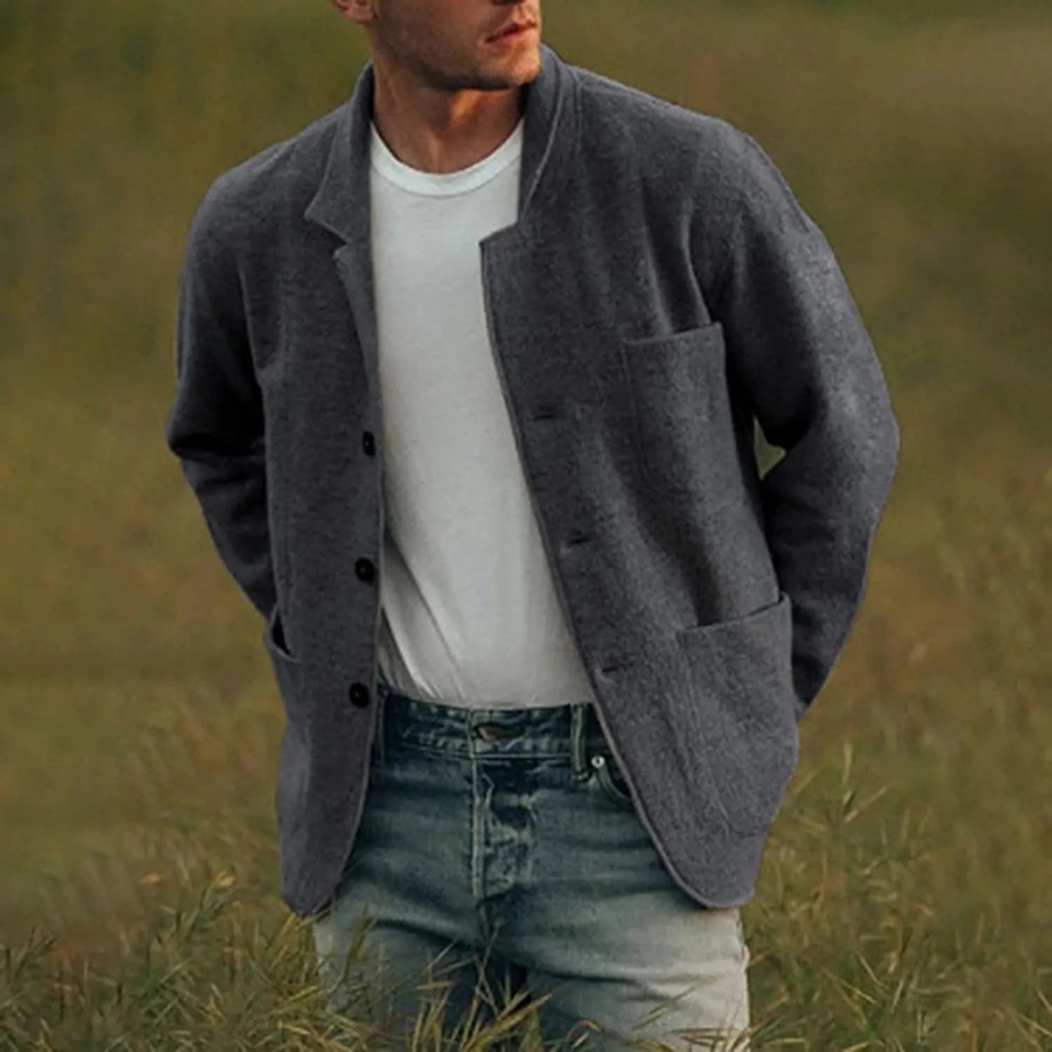 Patrick - Herbstlicher Moderner Casual Herrenblazer Dunkelgrau