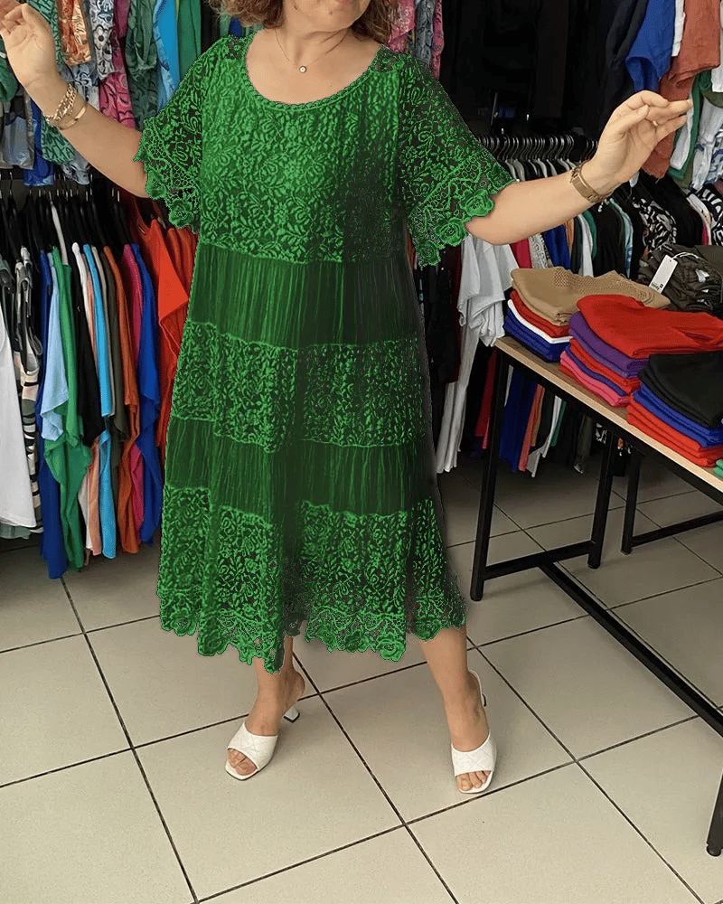 Paula- Stilvolles Kleid Mit Feiner Spitzenverzierung Grün