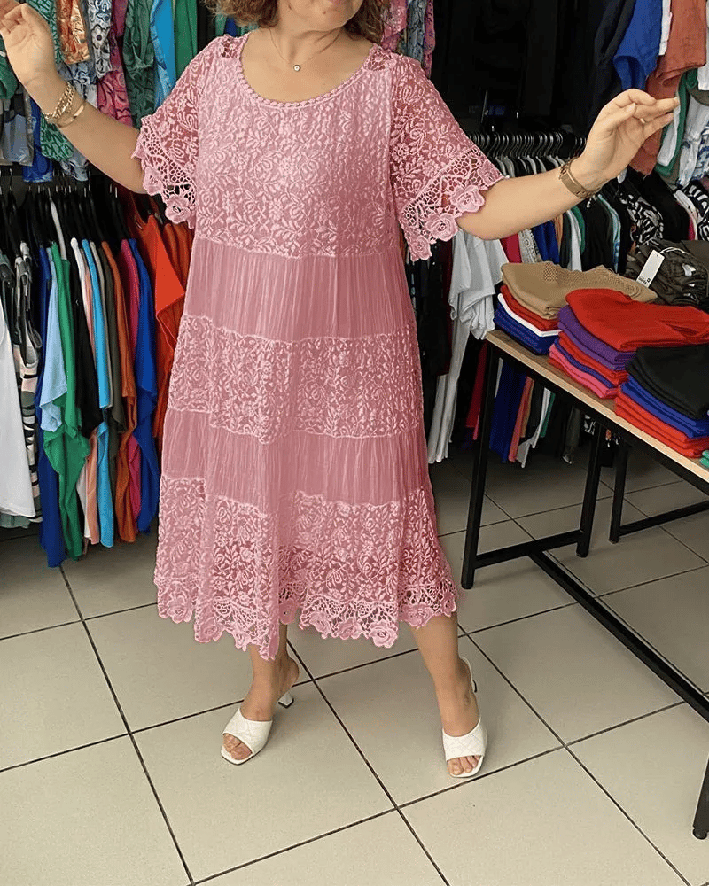 Paula- Stilvolles Kleid Mit Feiner Spitzenverzierung Rosa