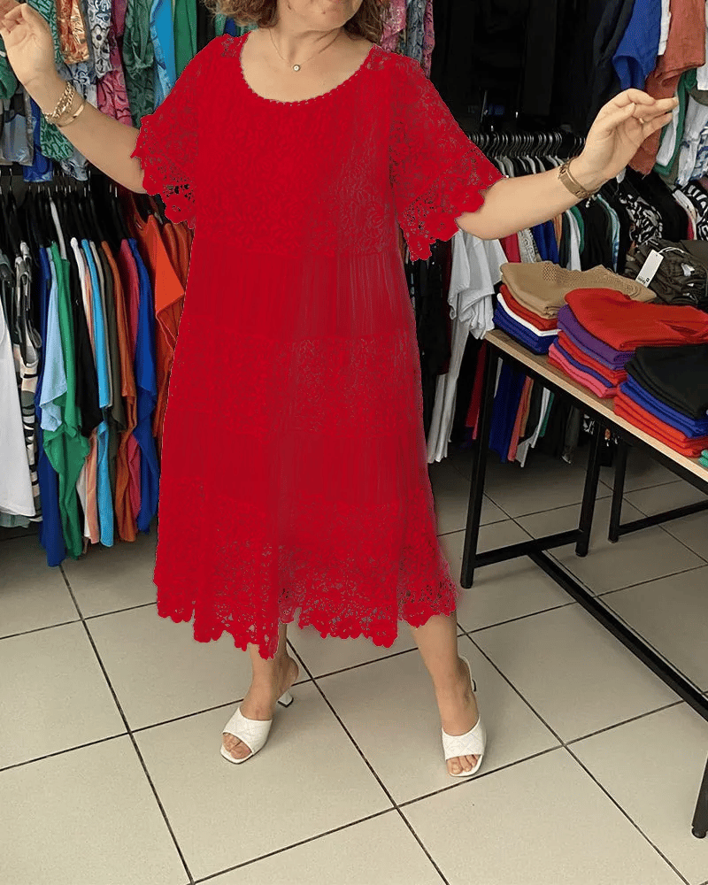 Paula- Stilvolles Kleid Mit Feiner Spitzenverzierung Rot