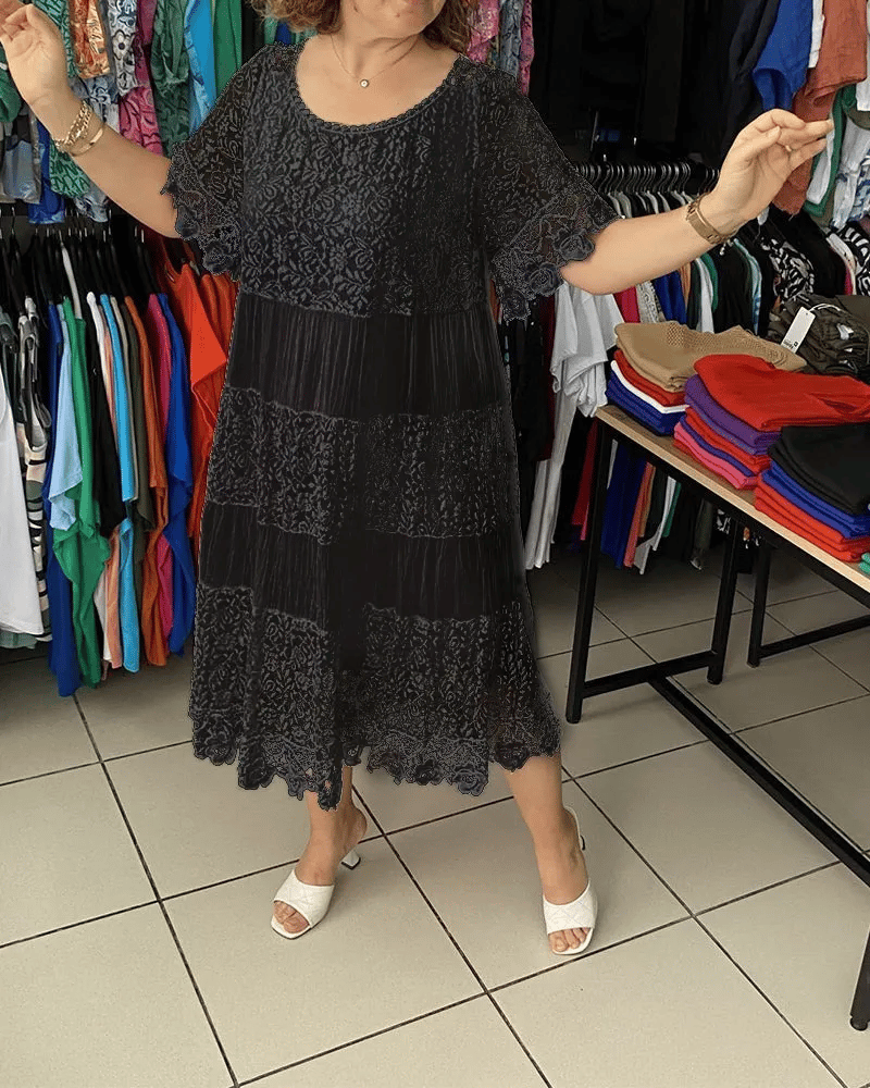 Paula- Stilvolles Kleid Mit Feiner Spitzenverzierung Schwarz