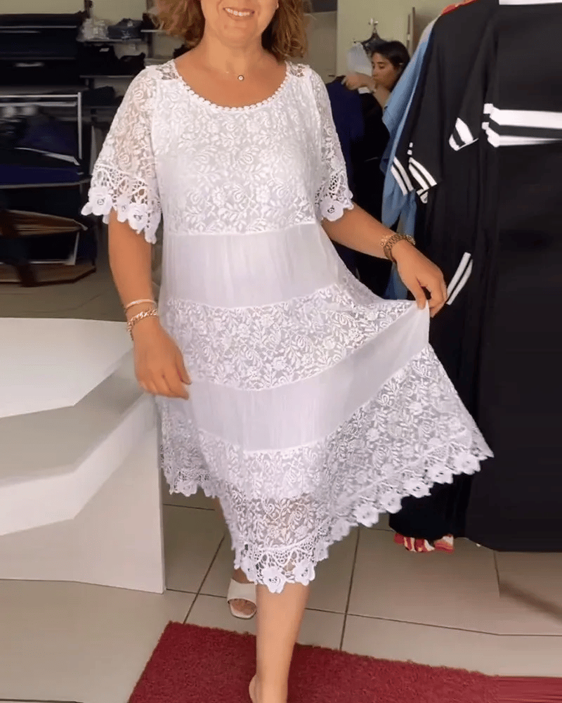 Paula- Stilvolles Kleid Mit Feiner Spitzenverzierung Weiß 2