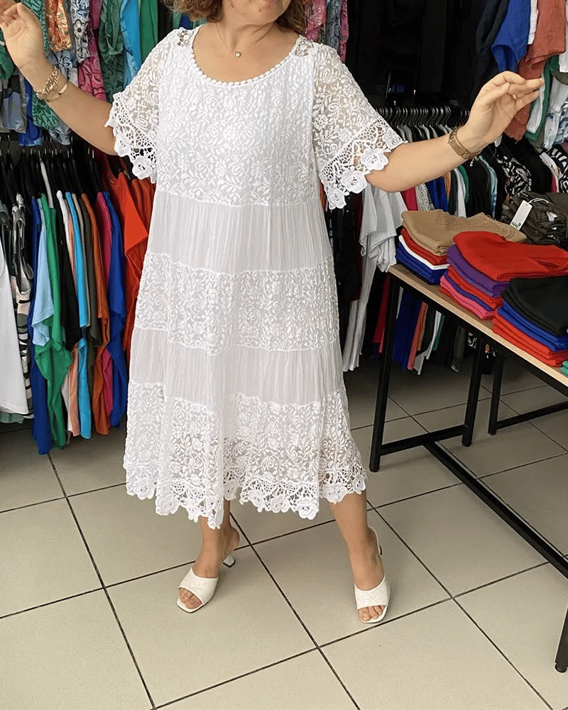 Paula- Stilvolles Kleid Mit Feiner Spitzenverzierung Weiß 3
