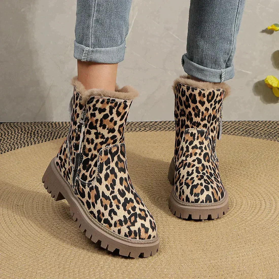 Pauline - Stylische Stiefel mit Leopardenmuster Braun