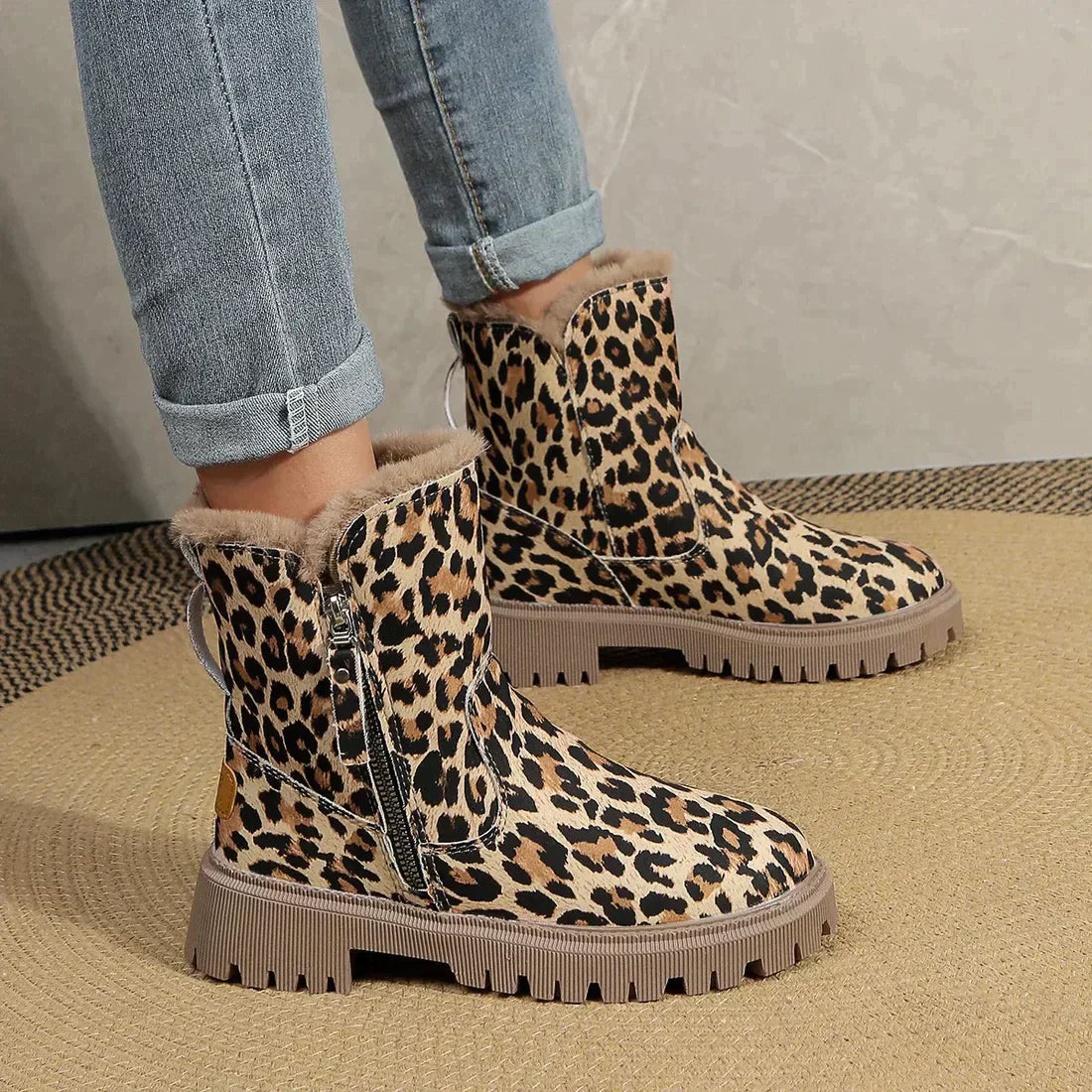 Pauline - Stylische Stiefel mit Leopardenmuster Braun