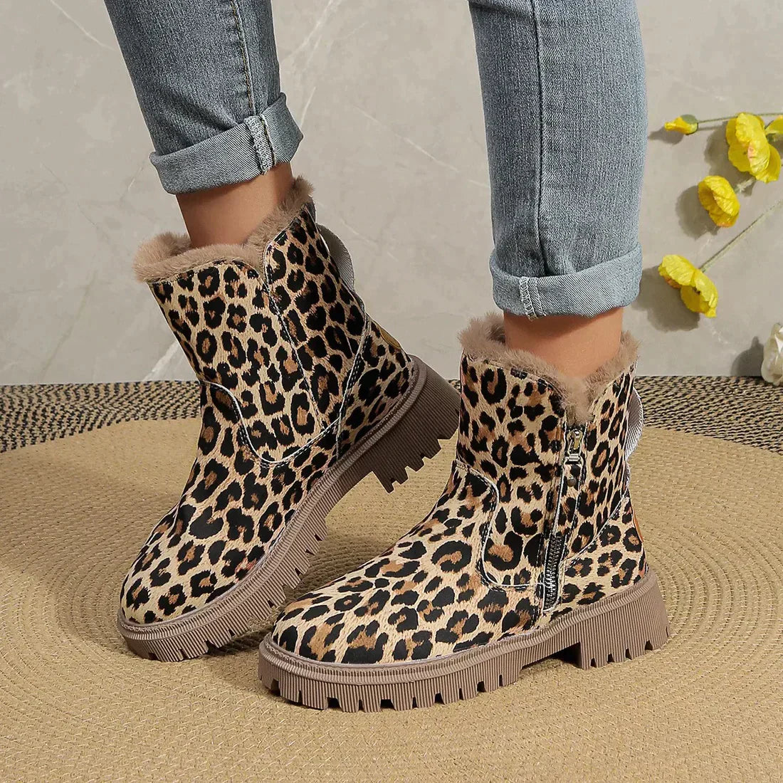 Pauline - Stylische Stiefel mit Leopardenmuster Braun