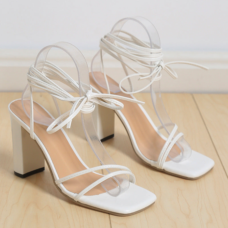 Penelope - Sommer Damen Elegante Schnürsandalen mit Blockabsatz WeiB 2