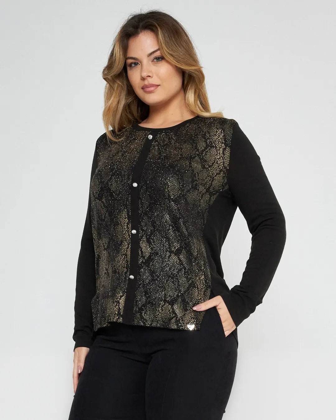 Philipa - Schlangenmuster Lurex Pullover für Damen Schwarz