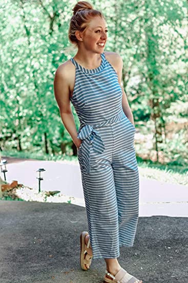 Pierina- Gestreepte dames jumpsuit Blau 5