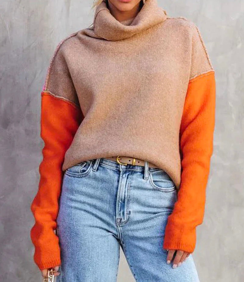 Prisca - Atemberaubender Farbblock Pullover Beige