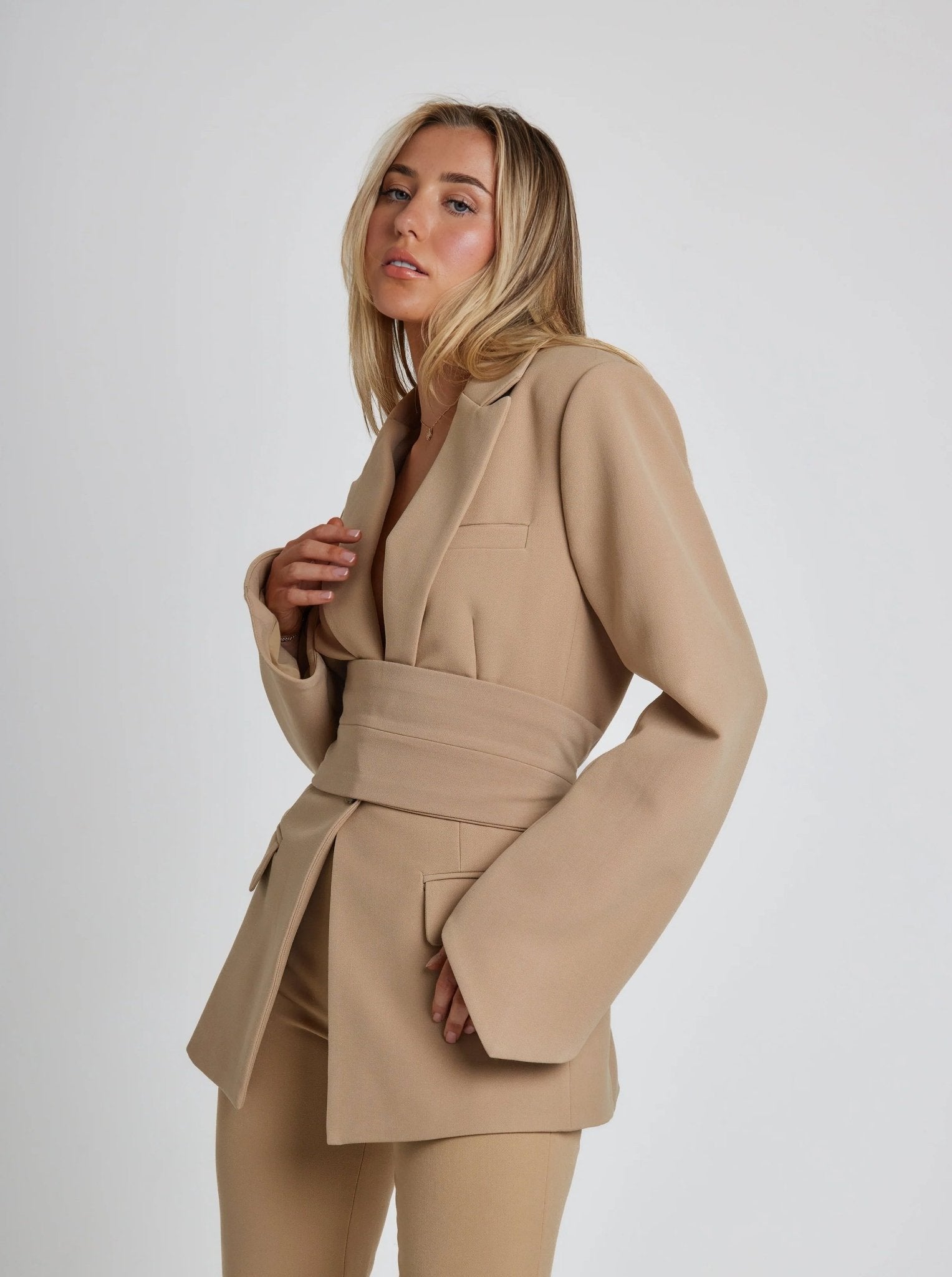 Priska - Tailored Blazer mit Gürtel Damen Elegant Khaki