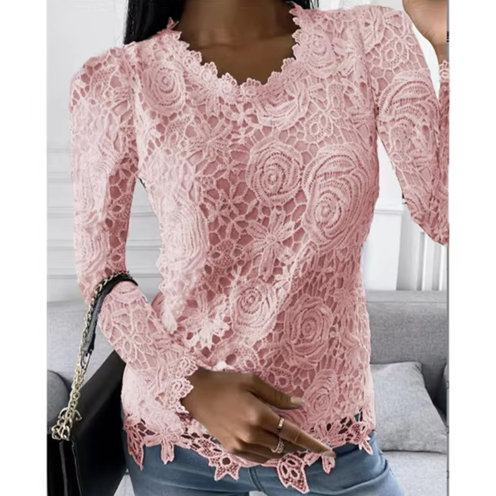 Quendola – Elegantes Spitzentop mit Blumenmuster Rosa