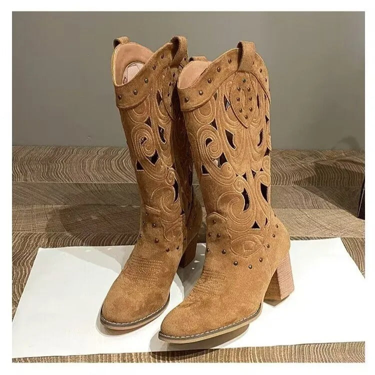 Querina - Bedruckte Cowboystiefel aus Leder Braun 2