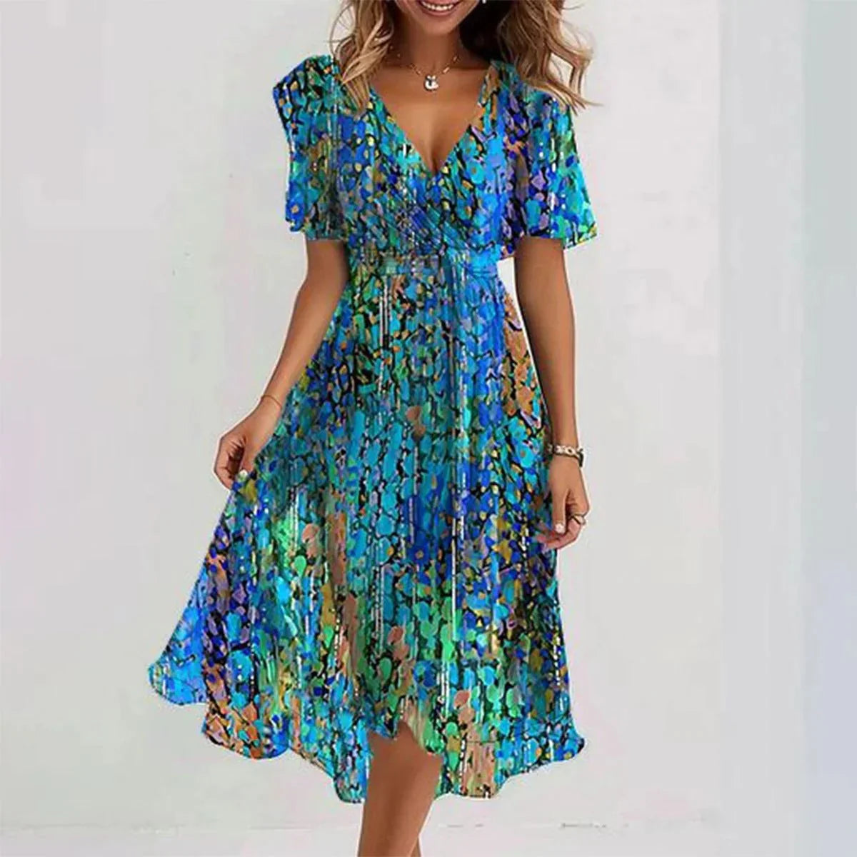 Quinta – Luftiges Chiffonkleid mit Print Blau