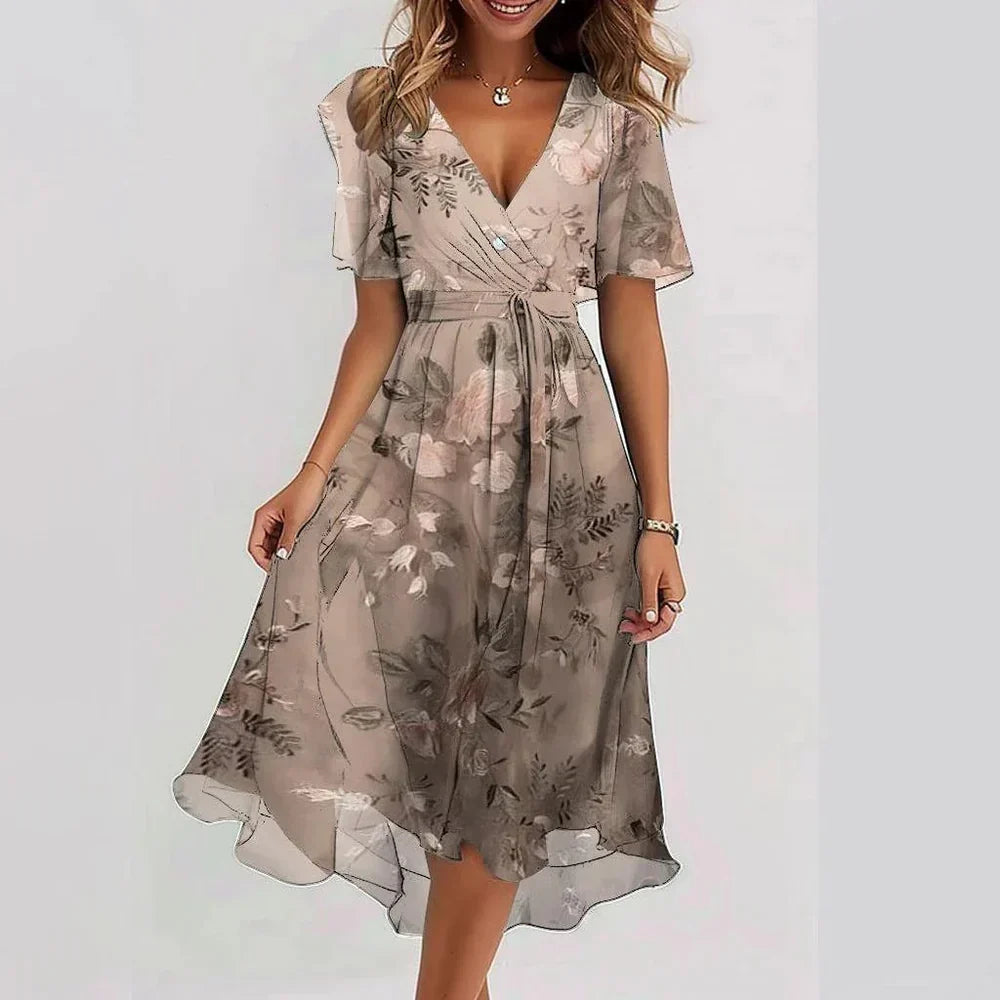 Quinta – Luftiges Chiffonkleid mit Print Braun