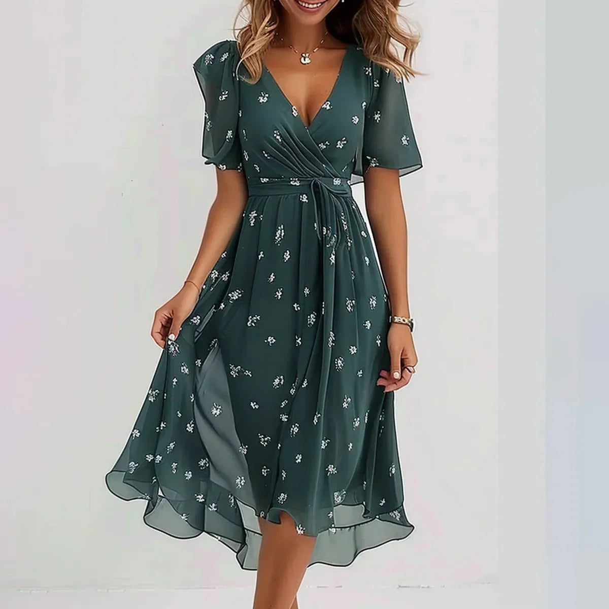 Quinta – Luftiges Chiffonkleid mit Print Grn