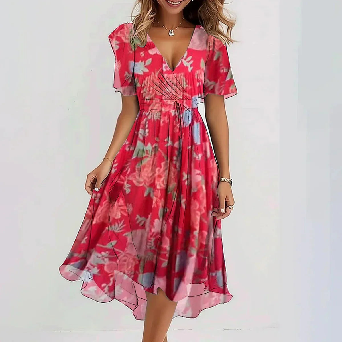 Quinta – Luftiges Chiffonkleid mit Print Rot