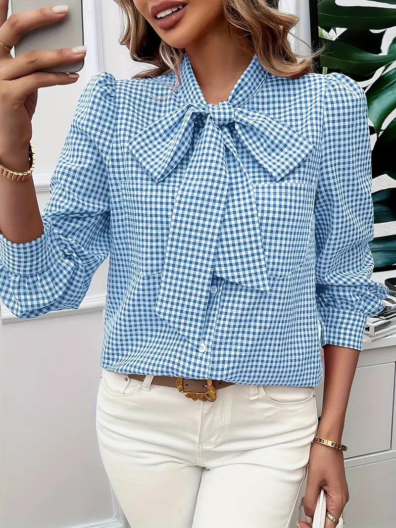 Quivana – Baumwollbluse mit Fliege Blau