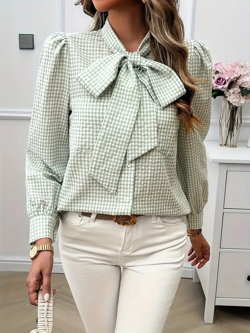 Quivana – Baumwollbluse mit Fliege Grun