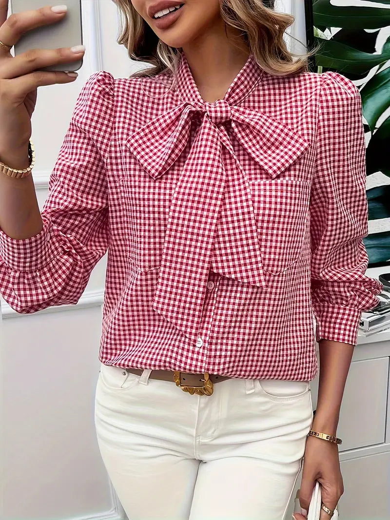 Quivana – Baumwollbluse mit Fliege Rot 2
