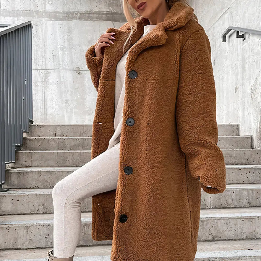 Rabia - Damen Winter Teddyfell Mantel Warm Braun