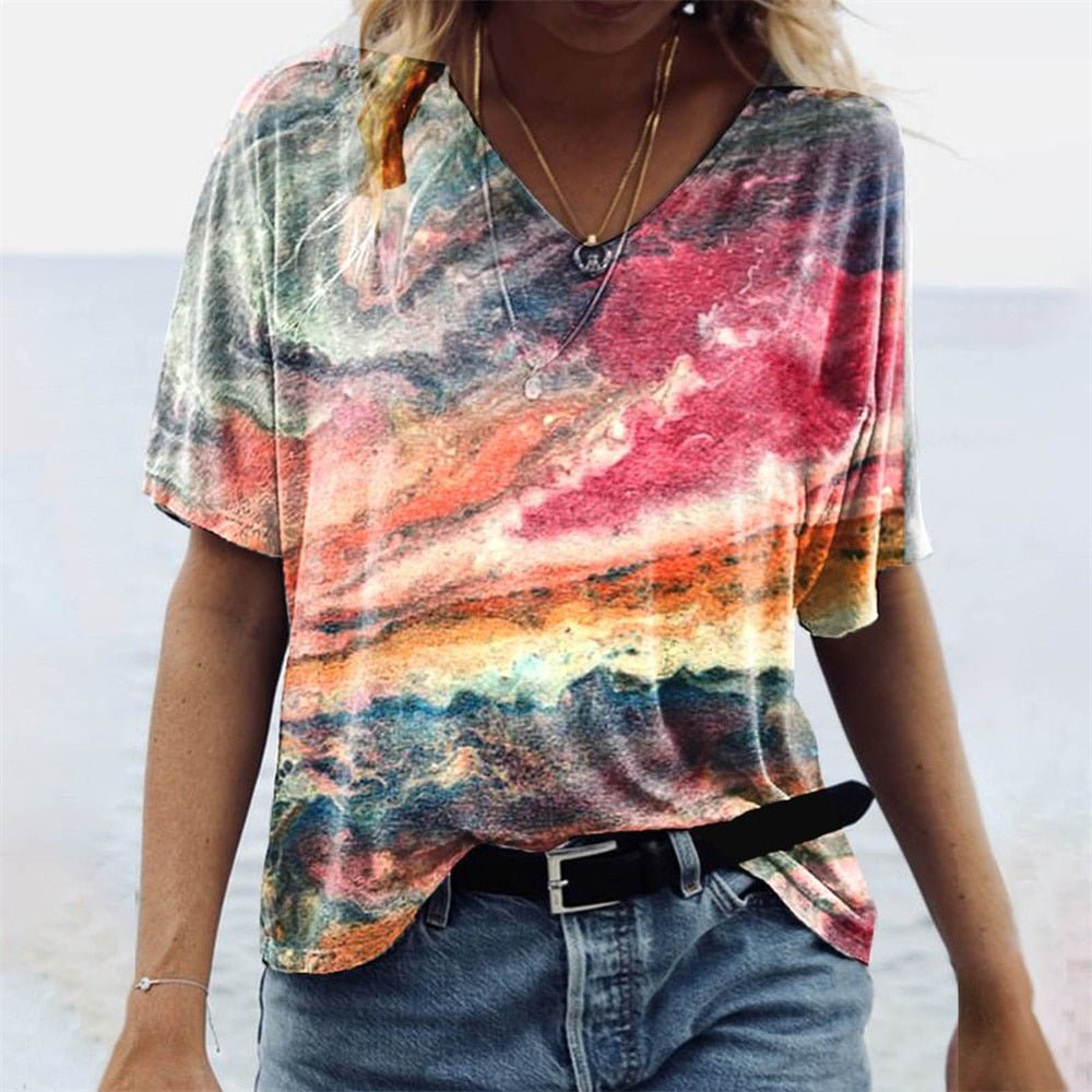 Regina - Originelles Damen-T-Shirt im Boho-Stil Rainbow