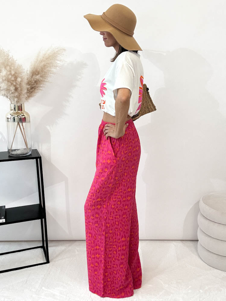 Rita- Musselin Leo Pants Hose aus Baumwolle pink 2